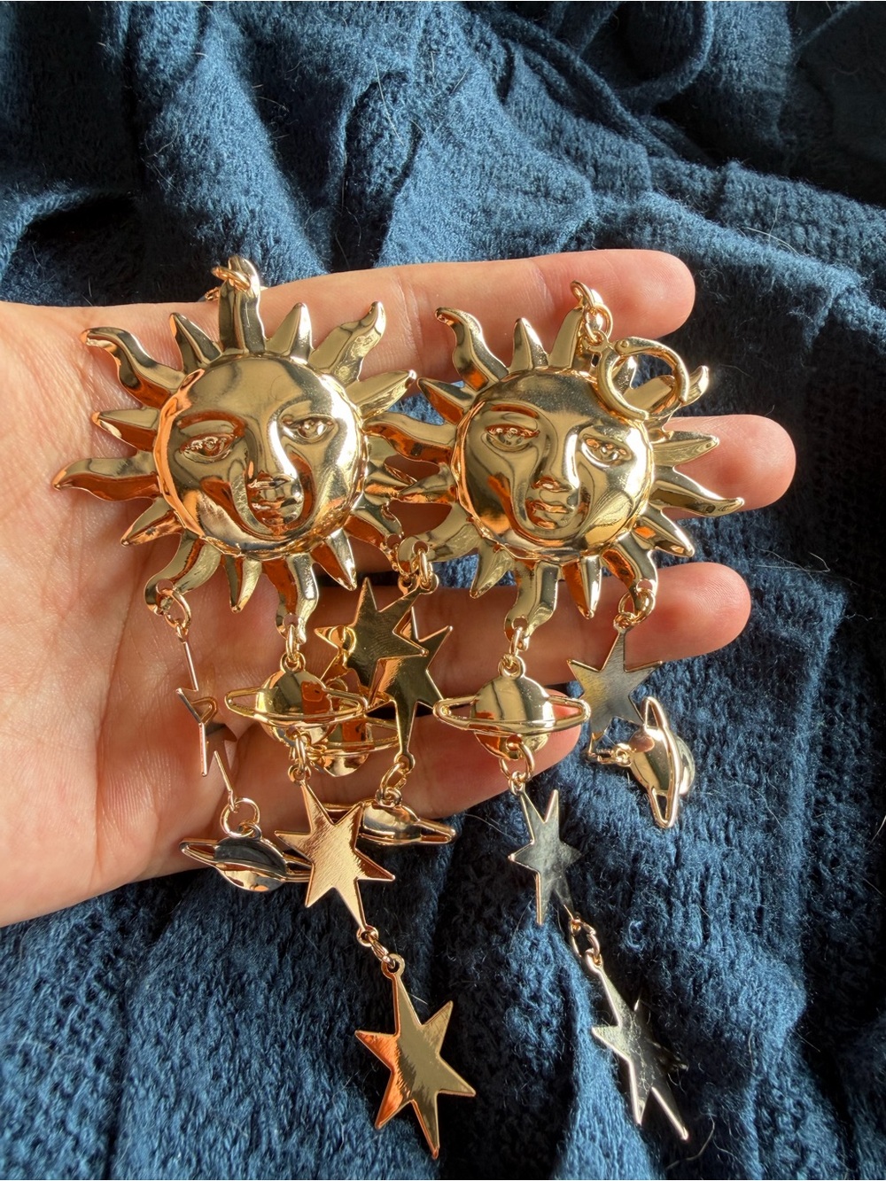 Gold Sun & Stars Dangle Earrings - Women's Statement Jewelry